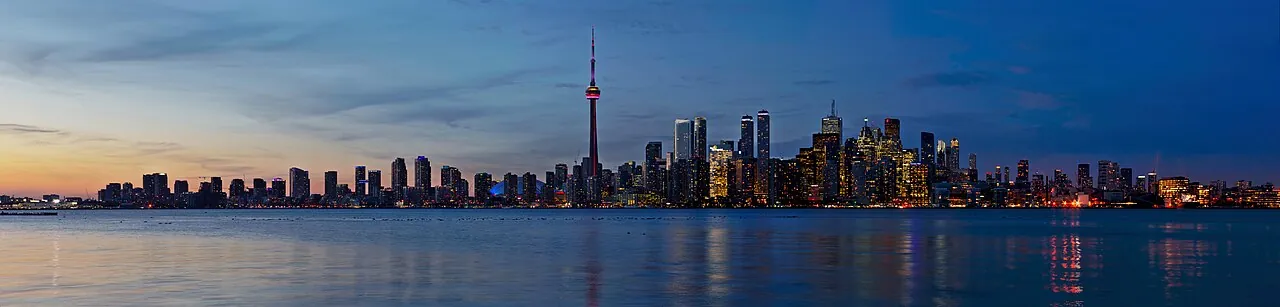 Sunset Toronto Skyline Panorama from Snake Island in Toronto, Ontario