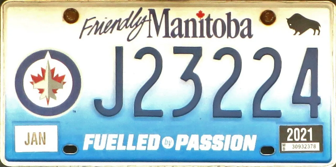 Manitoba Winnipeg Jets License Plate in Winnipeg, Manitoba